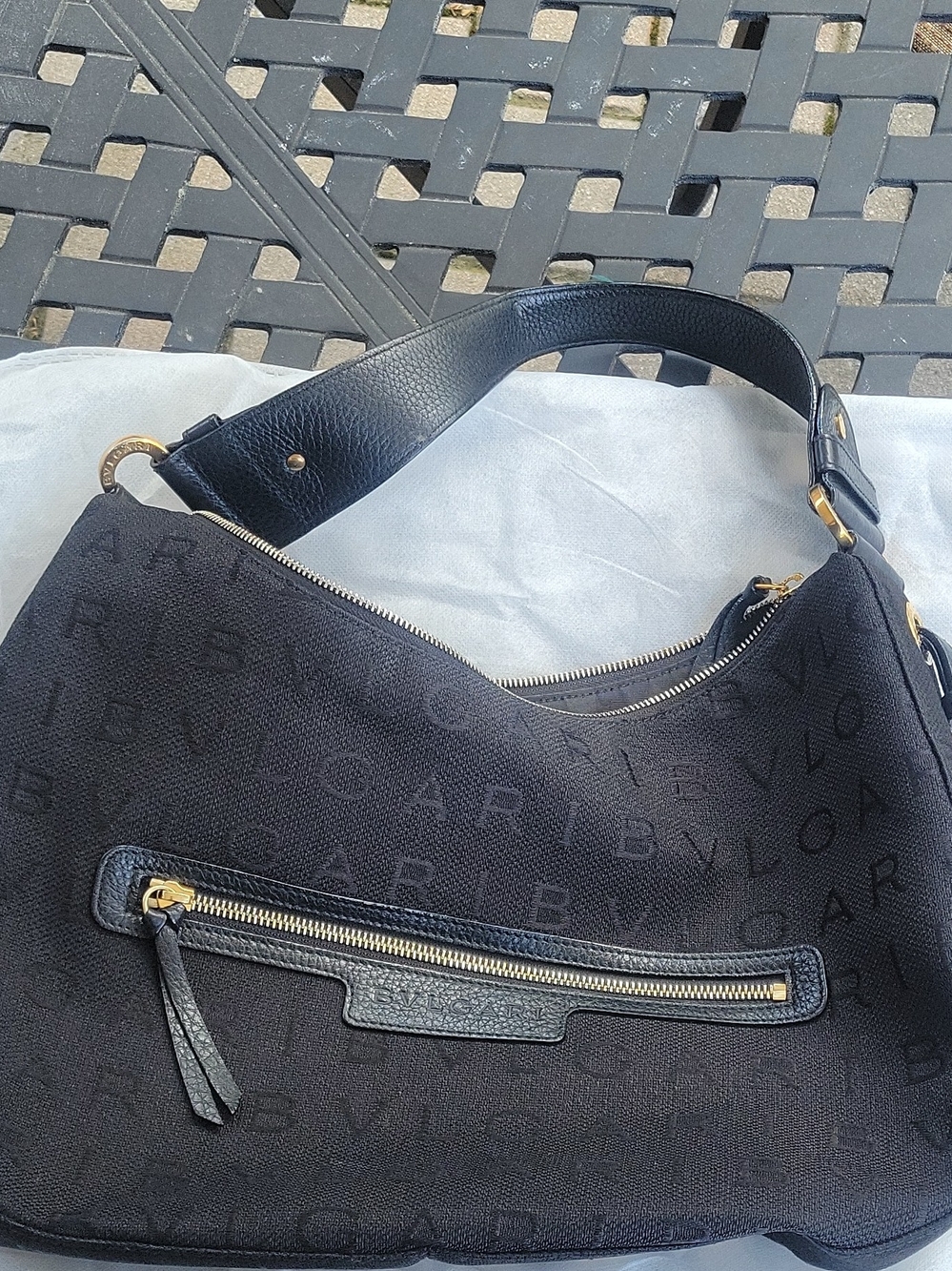 Bulgari Black Logo Hobo Shoulder Bag with Gold Hardware